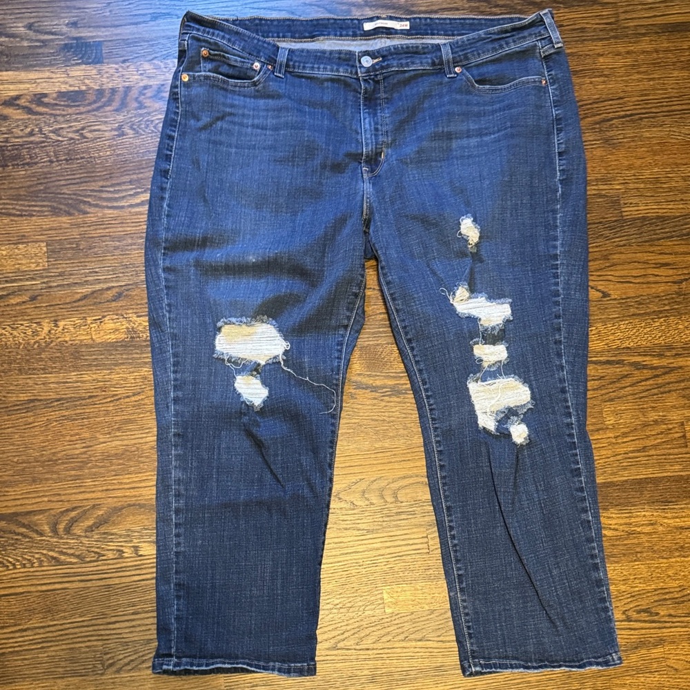 Levi's Women's Distressed Boyfriend Jeans - Dark Blue